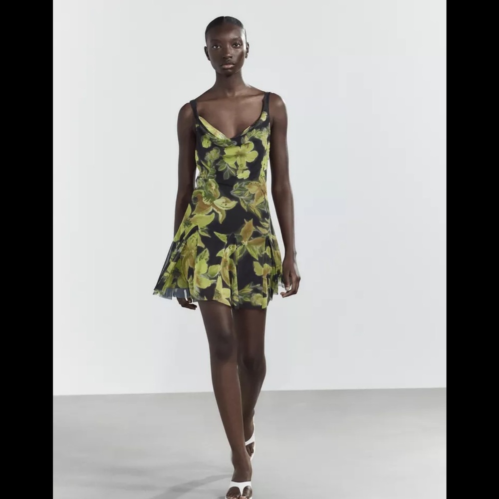 Zara Black and Yellow Floral Mini Dress